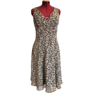 US10 Laura Made in Canada Floral Midi Dress Structured Brown Wedding Guest Event